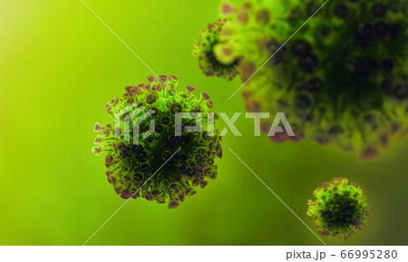 Macro view of novel coronavirus pneumonia cells, 3D illustration with empty space 66995280