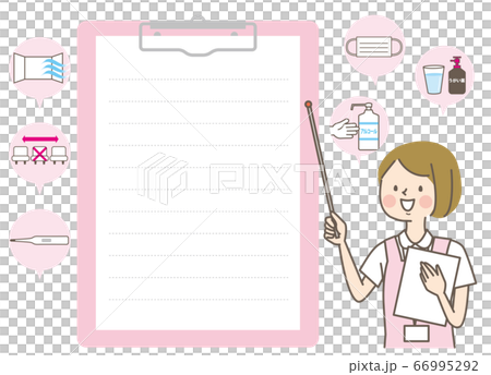 説明する女性スタッフと医療のアイコン 66995292