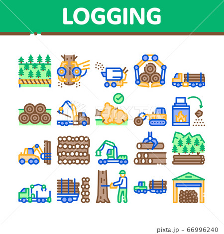 Wood Logging Industry Collection Icons Set Vector Wood Logging Industry Collection Icons Set Vector 66996240