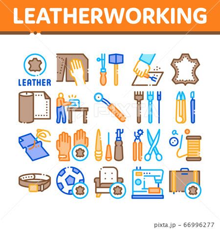 Leatherworking Job Collection Icons Set Vector 66996277