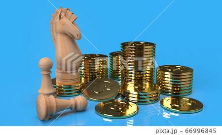 The knight chess on gold coins 3d rendering for business content. The knight chess on gold coins 3d rendering for business content. 66996845