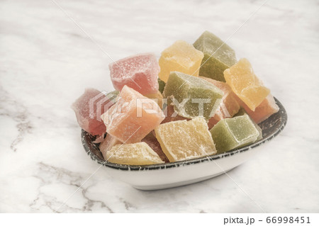 colorful Turkish delights in a bowl on a table colorful Turkish delights in a bowl on a table 66998451