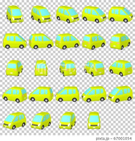 Illustration material Deformed car Chartreus round minivan multi-angle cut collection 67001054