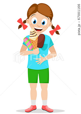 Girl holding several types of ice cream in her Girl holding several types of ice cream in her 67001166