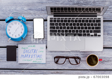 Digital marketing concept flat lay. Digital marketing concept flat lay. 67003098