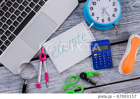 Flat lay items for studying and educating. Flat lay items for studying and educating. 67003157