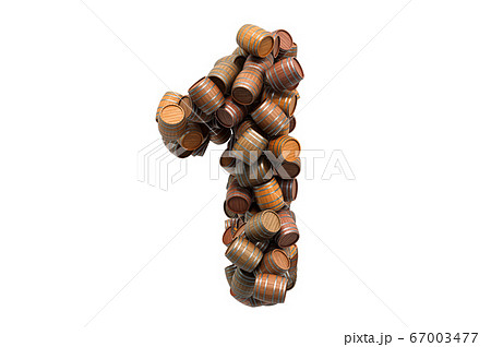 Number 1 from wooden barrels, 3D rendering 67003477