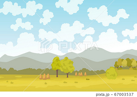 Eco farming. Meadow illustration eco natural farming concept. Ecological green farming. Cartoon vector farm landscape 67003537