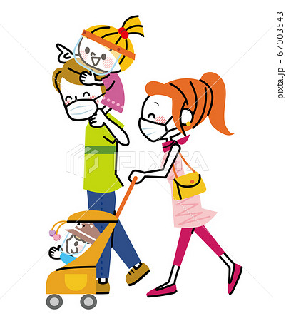 家族　お出かけ　マスク　フェイスガード　白背景 67003543