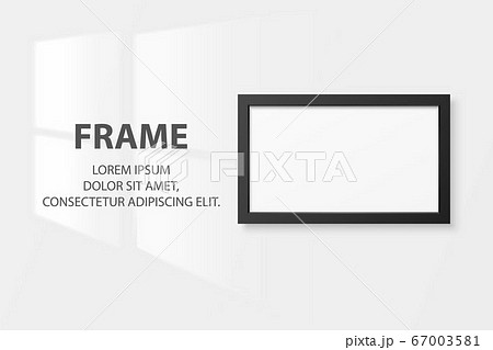 Vector 3d Realistic Black Horizontal Wooden Simple Modern Frame Icon Closeup Isolated on White Wall Background with Window Light. It can be used for presentations. Design Template, Mockup, Front View 67003581