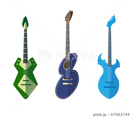 Guitar collection. Different shape acoustic and electric guitars. Isolated stylish art. Colored icons on white background. Set of flat guitars Guitar collection. Different shape acoustic and electric guitars. Isolated stylish art. Colored icons on white background. Set of flat guitars 67003744