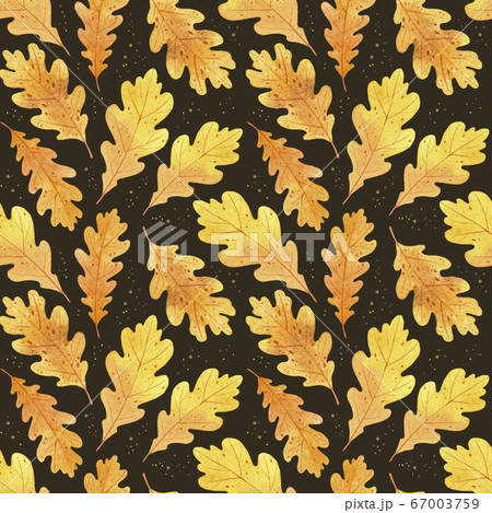 Watercolor seamless pattern golden oak leaves....のイラスト素材 [67003759] - PIXTA