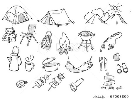 Fashionable Camping Illustration Set Stock Illustration