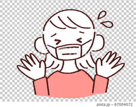 両手をあげて焦る困り顔の若い女性  67004072