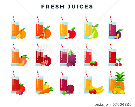 Set of fruit and vegetable juices isolated on white 67004836