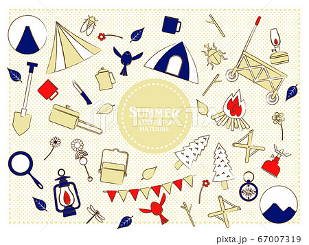 夏のキャンプのイメージのイラスト素材セットのイラスト素材