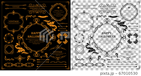 ハロウィンのフレーム素材 10月 アンティークな装飾 ビンテージな模様 植物のツタのイラスト素材