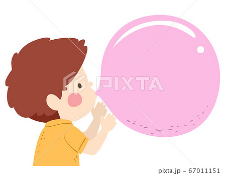 Kid Boy Bubble Gum Blow Illustrationのイラスト素材