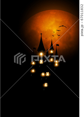 ハロウィン 城 月 背景のイラスト素材