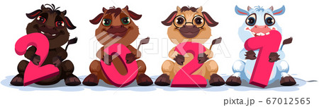 2021 year of bull according to Chinese calendar. White funny cow character 67012565