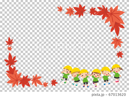 可愛的幼兒園兒童和秋葉框架 67013620