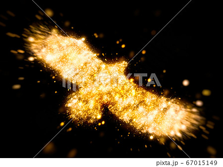 金色に光輝く抽象的な火の鳥のイラスト素材