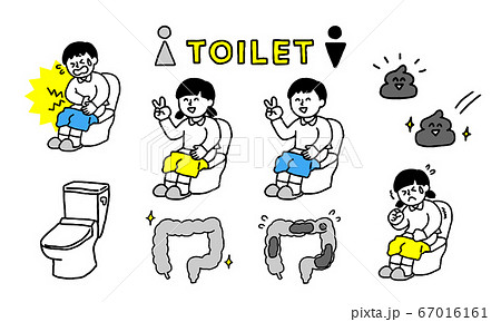 トイレで排泄する男の子女の子イラストセット シンプル のイラスト素材