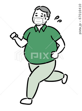 太った肥満のおじさん サラリーマン 走る マスク 暑いのイラスト素材