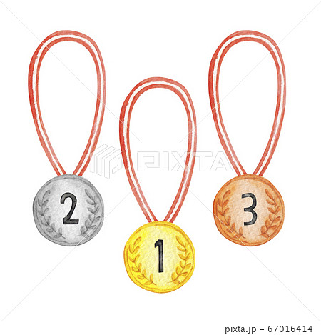メダル 運動会 コンテスト 水彩 イラストのイラスト素材
