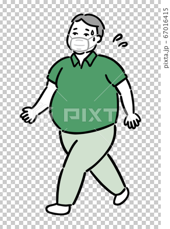 太った肥満のおじさん(サラリーマン) 歩く マスク 暑い 太った肥満のおじさん(サラリーマン) 歩く マスク 暑い 67016415