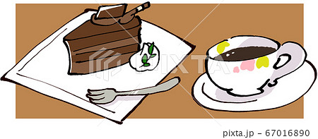 イラスト素材 チョコケーキとコーヒーのセットのイラスト素材