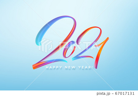 Colorful Brushstroke paint lettering calligraphy of 2021 Happy New Year background. Vector illustration Colorful Brushstroke paint lettering calligraphy of 2021 Happy New Year background. Vector illustration 67017131
