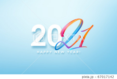 Colorful Brushstroke paint lettering calligraphy of 2021 Happy New Year background. Vector illustration 67017142