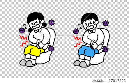 ウイルス 菌でお腹が痛い男子女子 シンプル のイラスト素材