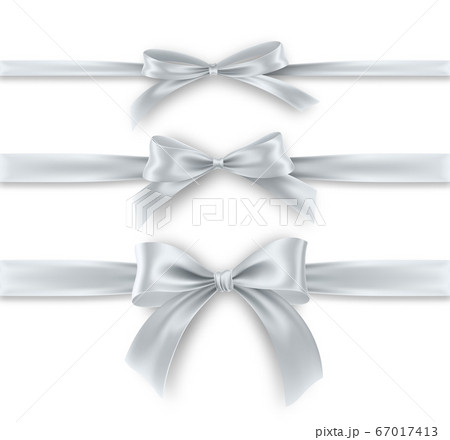 Set silver Bow and Ribbon on white background. Realistic silver bow for decoration design Holiday frame, border. Vector illustration Set silver Bow and Ribbon on white background. Realistic silver bow for decoration design Holiday frame, border. Vector illustration 67017413
