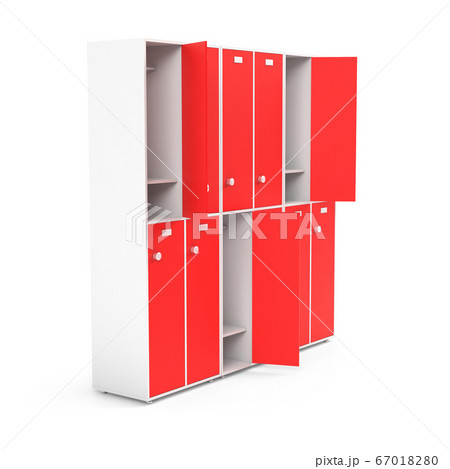Red lockers. Two row section of lockers for schoool or gym 67018280