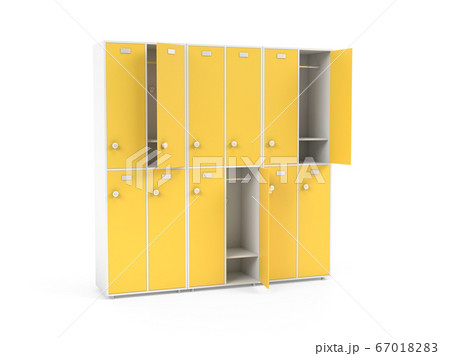 Yellow lockers. Two row section of lockers for schoool or gym 67018283