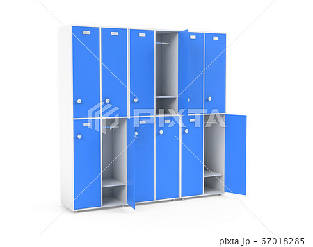 Blue lockers. Two row section of lockers for schoool or gym 67018285