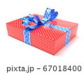 Gift box. Red box decorated with blue bow 67018400