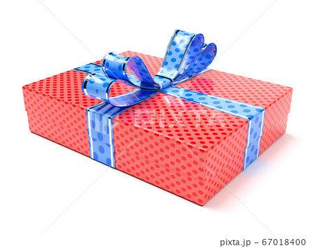 Gift box. Red box decorated with blue bow Gift box. Red box decorated with blue bow 67018400