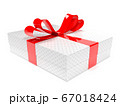 Gift box decorated with shiny red ribbon. 3d rendering illustration 67018424
