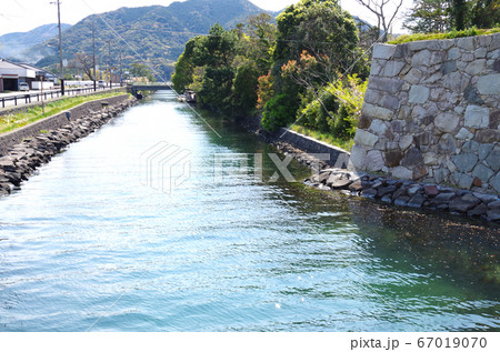 遊覧船が通る指月川の景色 67019070