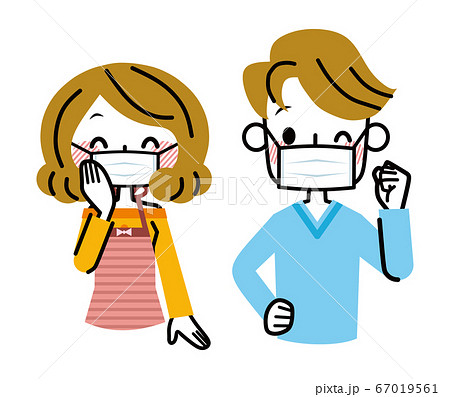 マスク 夫婦 笑顔のイラスト素材