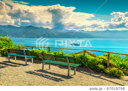 Spectacular promenade with benches and beautiful view, Portofino, Liguria, Italy Spectacular promenade with benches and beautiful view, Portofino, Liguria, Italy 67019798