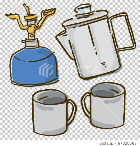手繪煤氣爐,滲濾器和杯子 手繪煤氣爐,滲濾器和杯子 67020368