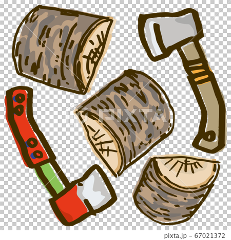 手描きな薪と斧 67021372