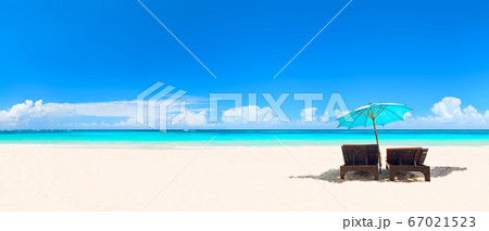 Panorama of tropical beach with white sand and Panorama of tropical beach with white sand and 67021523