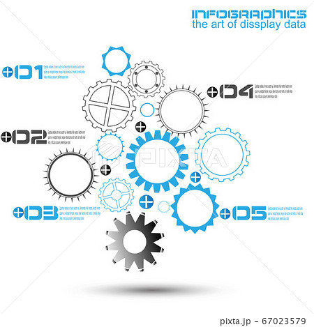 Infographic design template with gear chain. Ideal to display information, ranking and statistics. 67023579