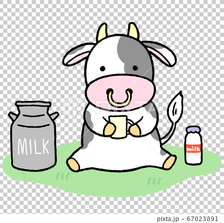 かわいい手描きの牛 牛乳 ミルクのイラスト素材