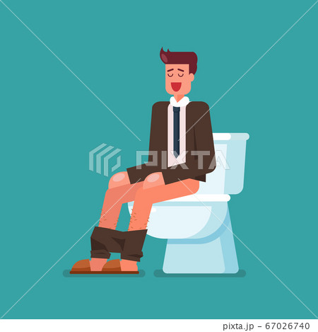 Businessman sitting on toilet bowl Businessman sitting on toilet bowl 67026740